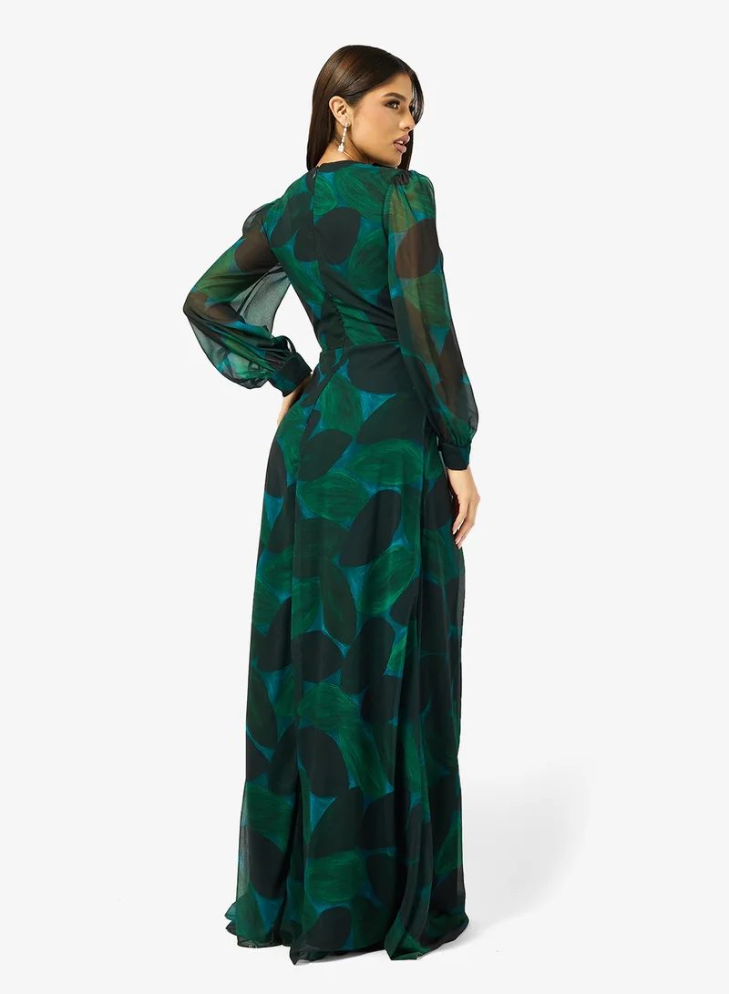 فيرجوس لاونج فستان ماكسي مطبوع بأكمام ملفوفة من كاتارينا